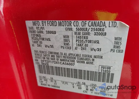 2001 Ford F-150 Xl/Xlt from USA, damaged, VIN 2FTZF172X1CA56007